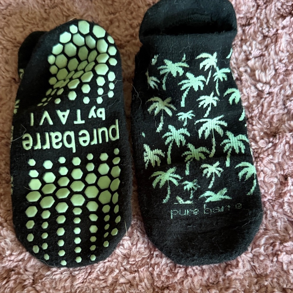 Pure Barre Black and Green Palm Grip Socks